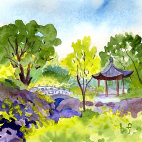 Chinese Garden - Painting by Forrest Gallery